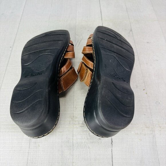 Clarks Bendables Womens 65661 Brown Tan Leather Slide Open Toe Shoes Size 9 XW - Picture 10 of 16